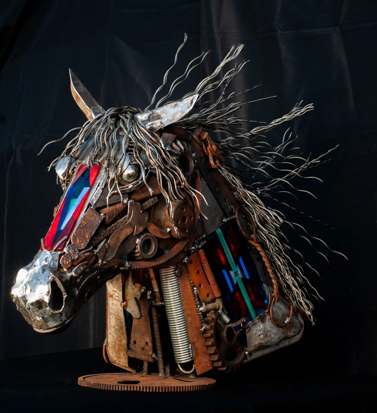 Colorful metal peacock sculpture