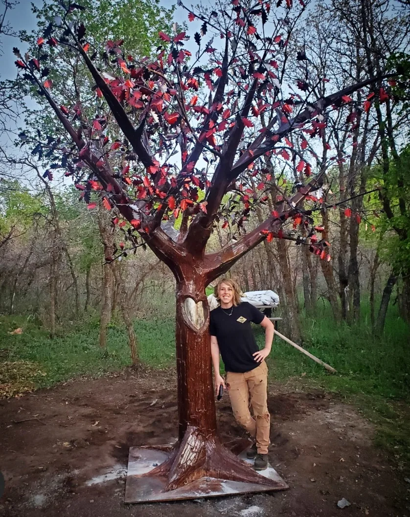 Welded metal tree sculpture