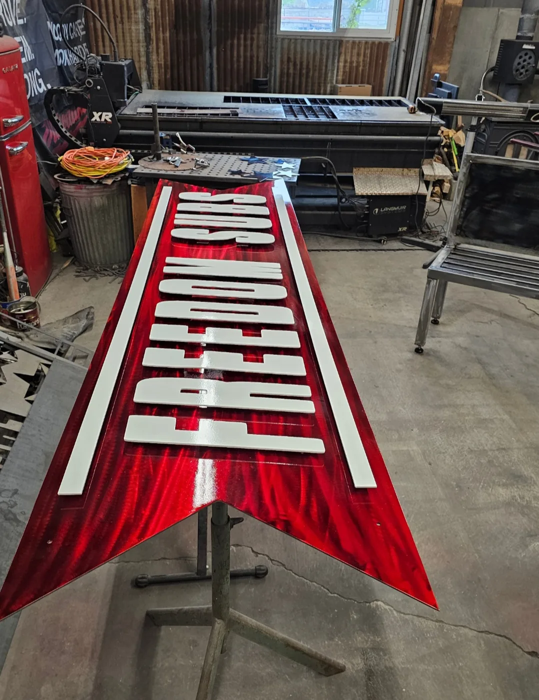 Abstract red metal wall art